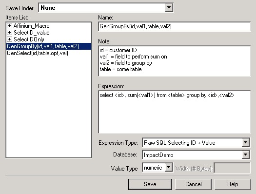 Macro personalizzata che utilizza SQL raw per la selezione di un ID e di un valore
