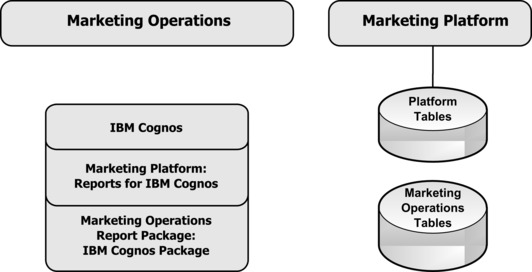 Instalaciones de informe, tablas de Marketing Platform y tablas de Marketing Operations separadas