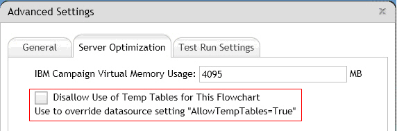 Screen capture of Server Optimization tab