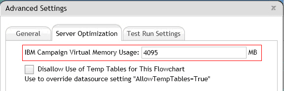 Screen capture of Server Optimization tab